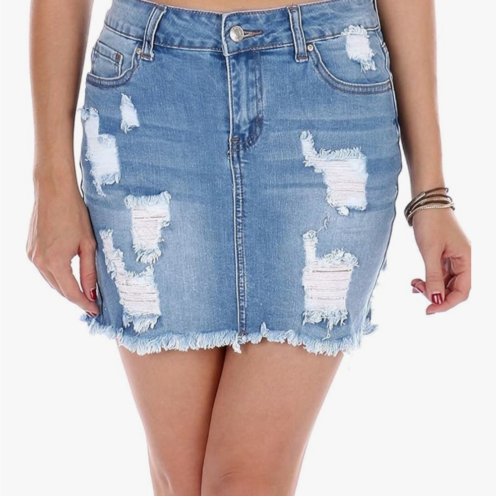 Wax Jean Blue Distressed Denim Skirt size M
